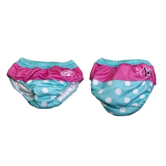 Baby Girls Swimways Pink & Blue Polka Dots Fish 5.75” Reisable Swim Diapers 12 m - Picture 1 of 1